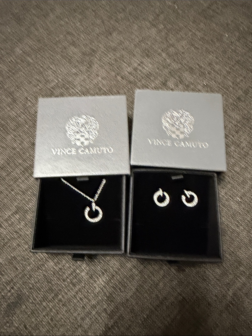 Vince Camuto Silver Pavé Circle Pendant Necklace with Matching Hoop Studs
